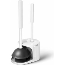 Juego de cepillo y desatascador 2 en 1 con mango extendido, color blanco perla, 53 cm (20,8") – Compatible con inodoros estándar