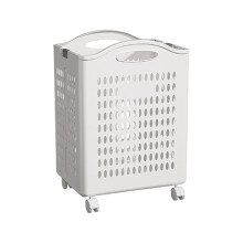 Foldable White Laundry Basket with Wheels and Handle Portable Multi-Functional Storage Hamper for Dirty Clothes Toy Organization and Collapsible Use