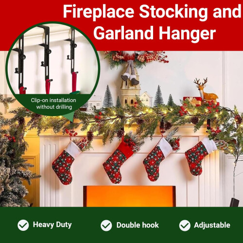 Fireplace Stocking Hanger Black Adjustable Heavy Duty 4pcs 2