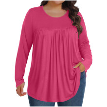 Blusas Plus Size Femininas Outono Túnica Manga Longa Gola Redonda Casual Solta Tamanhos 1X-5X, XXXXXL