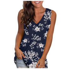 Damen Tanktops mit Vintage-Blumenmuster, Sommer-Shirts, locker geschnitten, ärmellos, V-Ausschnitt, modische Camisoles