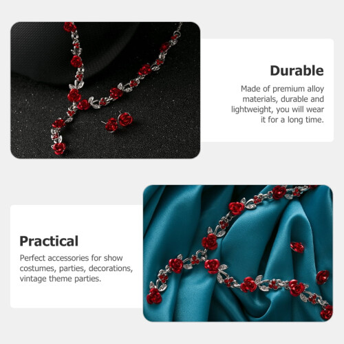 Κολιέ Σετ Κολιέ και Σκουλαρίκια Κόκκινο Alloy1Set Αξεσουάρ Στολής Vintage για Γυναίκες 2