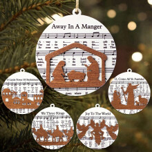 Ensemble de 5 décorations de Noël en bois représentant la Nativité – Compatible avec les sapins de Noël, cadeau religieux