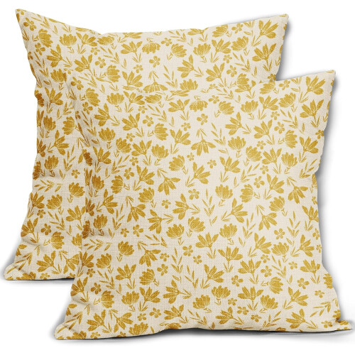 Conjunto de 2 capas de almofada vintage com estampa floral, 45x45 cm (18x18 polegadas), em linho.