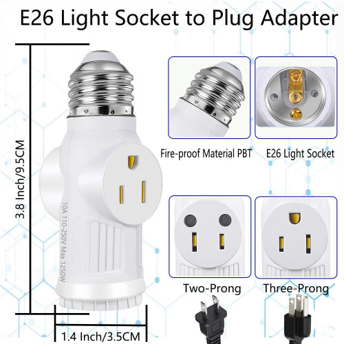 Adaptateur de douille E26 vers prise à 2 ou 3 broches (lot de 2) 1