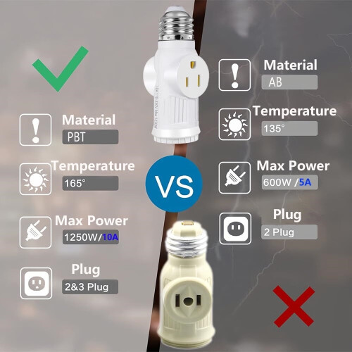 Adaptateur de douille E26 vers prise à 2 ou 3 broches (lot de 2) 2