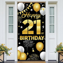 Black and Gold 21st Birthday Fabric Banner 3 x 6 ft