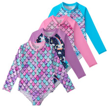 Maillot de bain une pièce à manches longues et fermeture éclair pour fille, protection solaire UPF50+, séchage rapide, 2-12 ans