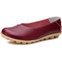 Zapatos de cuero para mujer, mocasines, color liso, sin cordones, zapatos planos cómodos e informales para caminar.