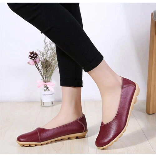 Γυναικεία Δερμάτινα Παπούτσια Loafers Μονόχρωμα Slip-on Flat Παπούτσια Άνετα Casual Φλατ για 2