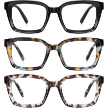 Lesebrille für Damen und Herren – Blaulichtfilter-Lesebrille, übergroß, quadratisch, Oprah-Design, blendfrei/augenentlastend, mit Federscharnier