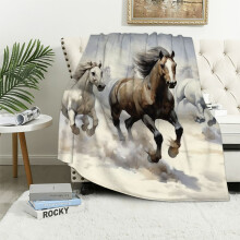 Pratyus Horses Snow Wilderness flanneltæppe 60x80 tommer