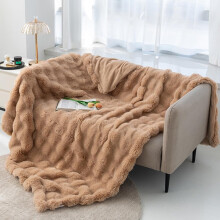 Faux Fur Throw Blanket 3D Ribbed Jacquard, Soft Warm Fuzzy Cozy Lightweight Luxury Fluffy Blanket for Couch, Bed, Sofa – Beige, 52"x64"