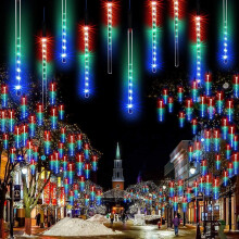 Solcellsdriven meteorregnslampa, 30 cm 8 rör 288 LED vattentät julslinga ljusslinga fallande regndroppar istappsljus trädgårdsfest
