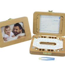 Aufbewahrungsbox für Babyzähne und -haare aus Holz mit ausklappbarem Rahmen – kompatibel mit der Ories Zahnbox