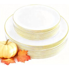 Assiettes jetables à bordure dorée pour dîner et dessert (60 pièces)