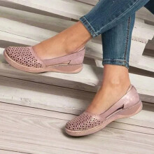 UTTOASFAY Sandaler til Kvinder Sommer Mode Afslappet Sandaler Afslappet Flad Ensfarvet Loophole Sko pink11