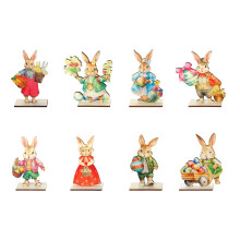 8 décorations de table en bois représentant un lapin de Pâques