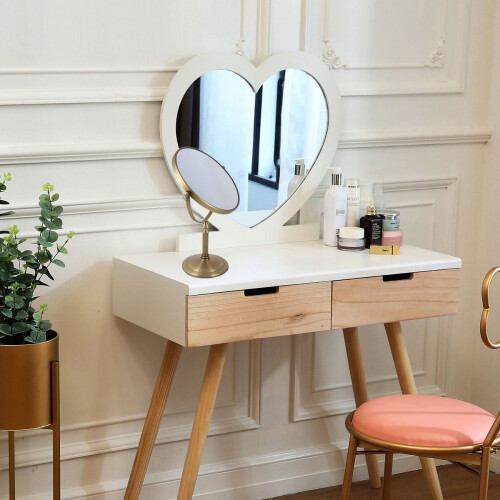 1Pc Golden Double Side Makeup Mirror with Metal Frame for Daily Vanity Use 1