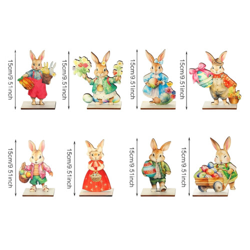 8 décorations de table en bois représentant un lapin de Pâques 2
