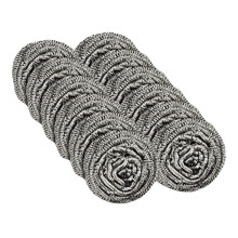 Conjunto de 12 bolas de aço inoxidável para limpeza, com 6 cm de diâmetro e cerdas enroladas resistentes, ideais para a limpeza da cozinha.