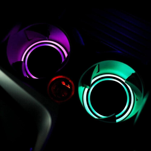 LED-Autobecheruntersetzer-Set – 7-farbiges USB-Licht, 6,8 cm 1