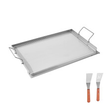 Plită din oțel inoxidabil 23x16", placă dreptunghiulară plată pentru grătar, Teppanyaki și camping – compactă, portabilă cu mâner
