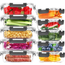 10er-Pack Glas-Vorratsdosen, Lebensmittelbehälter mit Schnappdeckel, luftdichte Bento-Boxen für Mikrowelle, Backofen, Gefrierschrank und