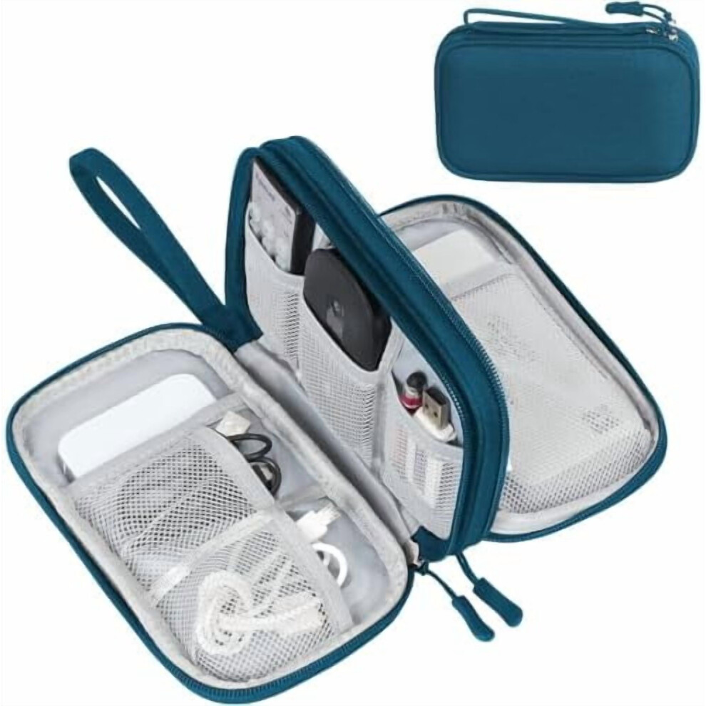 Electronic Organizer Bag Â Portable Waterproof Double-Layer Cable & Accessory Case For Charger, Earphone, Phone, Cord Â Medium, Compatible Green 9329345979002