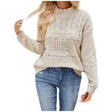 Naisten syys-talvipaita, pitkähihainen, pyöreäkauluksinen, yksivärinen, lämmin ja mukava neulepusero (beige, koko 3, S)