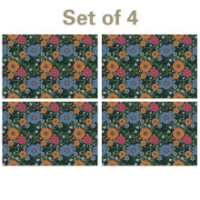Pioneer Flower Floral Print Pattern Summer Linen Placemats Set Of 4, Washable Non-Slip Heat Resistant Table Mats for Kitchen, 12x18 Inch