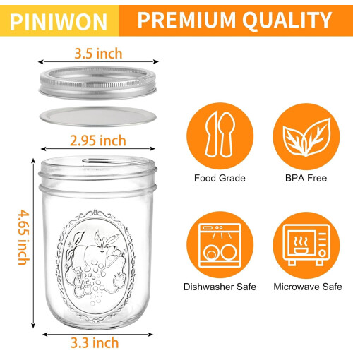 Βάζα Mason με φαρδύ στόμιο 16oz με καπάκια – Συσκευασία των 6, κατάλληλη για τρόφιμα 1