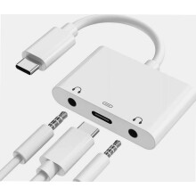 USB-C til 3,5 mm lydadapter med hurtigopladning og dobbelt øretelefonsplitter – kompatibel med Samsung, iPad Pro, Pixel, HTC, Huawei