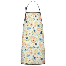 Floral Print Cotton Linen Apron with Pockets 33x27 Inch