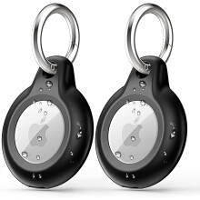 2 Pack IPX8 Waterproof Airtag Keychain with Airtag Holder Case, Full Body Shockproof, Anti-Scratch Cover for Cat, Dog, Keys, Luggage, Wallet (Black)