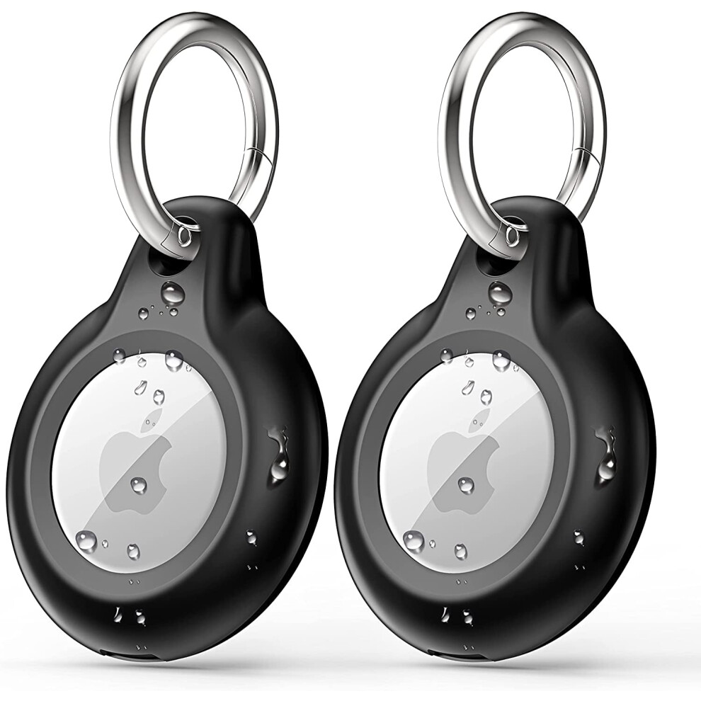 2 Pack Ipx8 Waterproof Airtag Keychain With Airtag Holder Case, Full Body Shockproof, Anti-Scratch Cover For Cat, Dog, Keys, Luggage, Wallet (Black) Black 9329345943188