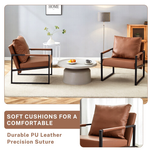 Modern PU Leather Accent Chair – Brown, Metal Frame 2
