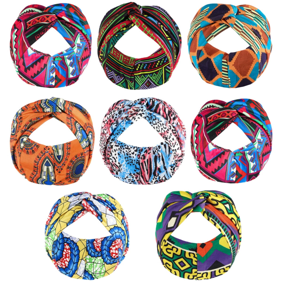 Boho African Headbands for Women Non-Slip Stretchy Pack of 8