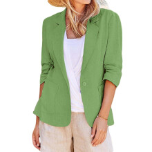 Leinenblazer für Damen, Business Casual, 3/4-Ärmel, leichte Anzugjacke, Übergröße, Büroblazer mit Taschen, Grün