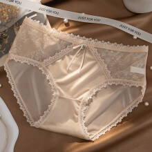 Lenjerie intimă pentru femei lulshou, chiloți romantici din dantelă, confortabili și moi, lenjerie intimă sexy semi-transparentă, bej, M