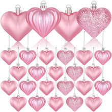 36PC Valentine's Day Heart Ornaments – 4 Styles, Pink, for Tree, Wedding, Anniversary Decor – Compatible with Standard Hooks