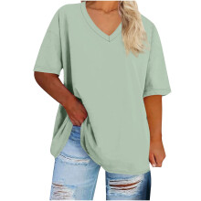 T-shirts à col V pour femmes grandes tailles, manches courtes, hauts décontractés d'été, coupe ample, tailles S à 5XL