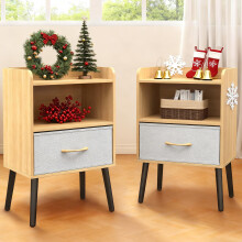 PAPROOS Nightstand Set of 2 Natural Gray Fabric Drawer