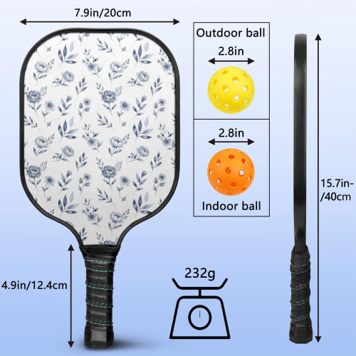 Σετ ρακέτες Pickleball με 2 μπάλες και τσάντα – Ρακέτες από fiberglass με λουλούδια, 2