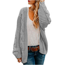 Ensfarvede cardigansweatere til kvinder2025Løs striksweater Oversized Strikvarer Grå