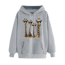 Sweat à capuche gris à motif cœurs pour femme, col rond, taille XXL
