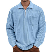 Sweat-shirt à manches longues et col en velours côtelé pour homme
