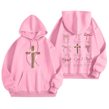 Sweat à capuche imprimé nœud graphique, pull preppy à épaules tombantes, coupe ample, manches longues, haut décontracté d'automne – Rose