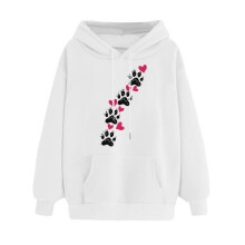 Dameshoodie met ronde hals en hartjesprint, trekkoord en Valentijnsdagprint, wit, maat XL