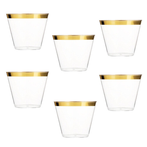 Gold Rimmed Clear Plastic Cups 9 oz 6 Pack 2